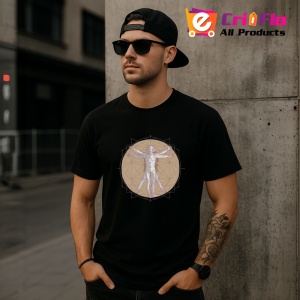 Tricou Omul Vitruvian Stil Geometric, Copii | Dama | Barbat, culoare negru - Img 7