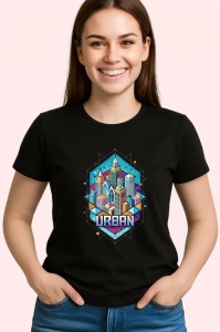 Tricou Oras Urban Design Poligonal, Copii | Dama | Barbat, culoare negru - Img 4