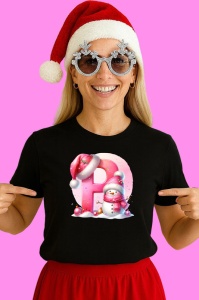 Tricou P Litera Craciun Roz Cu Om De Zapada Fulgi De Zapada, din bumbac 100% Copii | Dama | Barbat