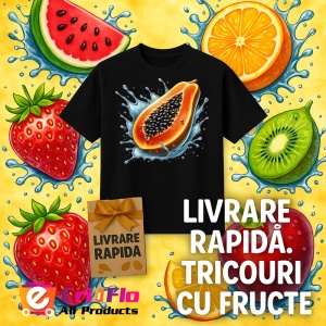 Tricou Papaya in val acvatic, Fructe, Copii | Dama, culoare negru - Img 12