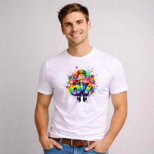 Tricou Paste 67 Roblox Boy Neon Splash Color Outfit Easter, din bumbac 100%, tricou alb, Copii | Dama | Barbat - Img 2