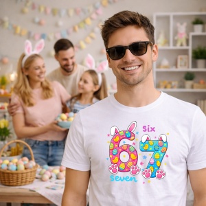 Tricou Paste 67 Text Six Seven Pastel Oua Colorate, din bumbac 100%, tricou alb, Copii | Dama | Barbat - Img 5