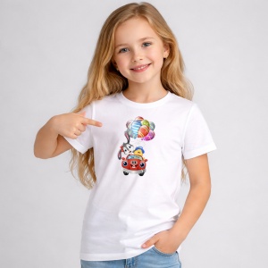 Tricou Paste Animale Masina Paste Oua Colorate Baloane, din bumbac 100%, tricou alb, Copii | Dama | Barbat - Img 2