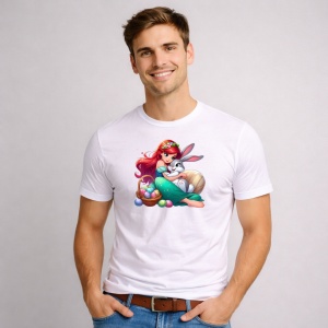Tricou Paste Ariel Iepuras Paste Cos Oua Colorate, din bumbac 100%, tricou alb, Copii | Dama | Barbat - Img 3