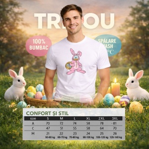 Tricou Paste Bugs Bunny Costum Paste Cos Oua Colorate, din bumbac 100%, tricou alb, Copii | Dama | Barbat - Img 6