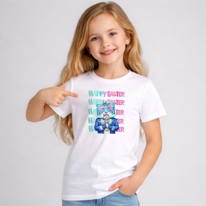 Tricou Paste Bunny Cool Ochelari Happy Easter Aesthetic, din bumbac 100%, tricou alb, Copii | Dama | Barbat