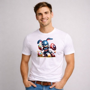 Tricou Paste Captain America Paste Iepuras Oua Colorate, din bumbac 100%, tricou alb, Copii | Dama | Barbat - Img 3