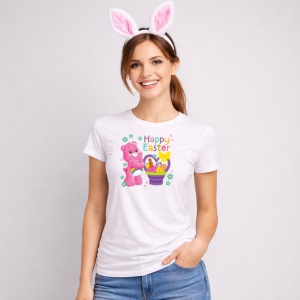 Tricou Paste Care Bears Paste Happy Easter Oua Colorate, din bumbac 100%, tricou alb, Copii | Dama | Barbat - Img 3