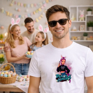 Tricou Paste Demon Hunters Kpop Girl Easter Stil Modern, din bumbac 100%, tricou alb, Copii | Dama | Barbat - Img 5