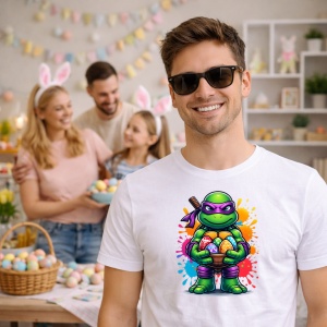 Tricou Paste Donatello Ninja Turtles Paste Oua Colorate, din bumbac 100%, tricou alb, Copii | Dama | Barbat - Img 7