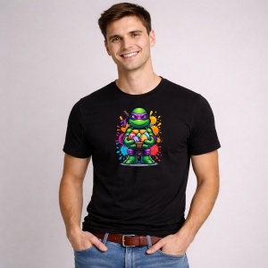 Tricou Paste Donatello Ninja Turtles Paste Oua Colorate, din bumbac 100%, tricou negru, Copii | Dama | Barbat - Img 3