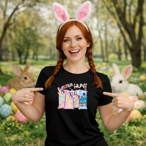 Tricou Paste Easter Hunt Kpop Girls Grup Oua Colorate, din bumbac 100%, tricou negru, Copii | Dama | Barbat - Img 9