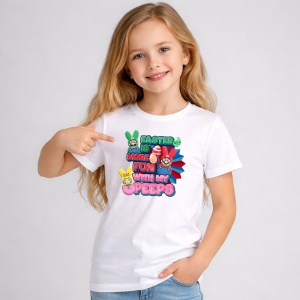 Tricou Paste Easter Is More Fun With My Peeps Iepurasi Colorati, din bumbac 100%, tricou alb, Copii | Dama | Barbat - Img 2