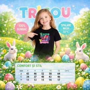 Tricou Paste Easter Is More Fun With My Peeps Iepurasi Colorati, din bumbac 100%, tricou negru, Copii | Dama | Barbat - Img 4