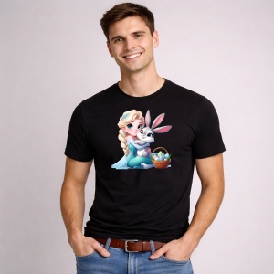 Tricou Paste Elsa Frozen Iepuras Paste Oua Colorate, din bumbac 100%, tricou negru, Copii | Dama | Barbat - Img 2