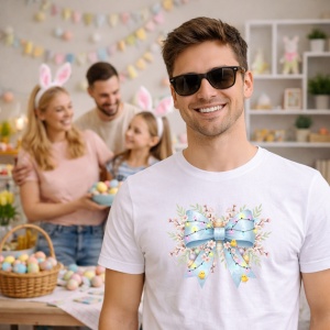 Tricou Paste Fundita Albastra Pastel Cu Flori Decor Premium, din bumbac 100%, tricou alb, Copii | Dama | Barbat - Img 7