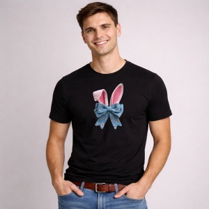 Tricou Paste Fundita Iepuras Roz Decor Paste Elegant, din bumbac 100%, tricou negru, Copii | Dama | Barbat - Img 3