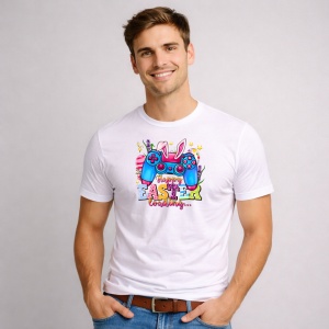 Tricou Paste Gamer Controler Paste Iepuras Oua Colorate, din bumbac 100%, tricou alb, Copii | Dama | Barbat - Img 3