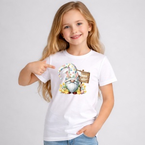 Tricou Paste Gnom Cu Placuta Happy Easter Si Oua Colorate, din bumbac 100%, tricou alb, Copii | Dama | Barbat - Img 2