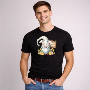 Tricou Paste Gnom Cu Placuta Happy Easter Si Oua Colorate, din bumbac 100%, tricou negru, Copii | Dama | Barbat - Img 3