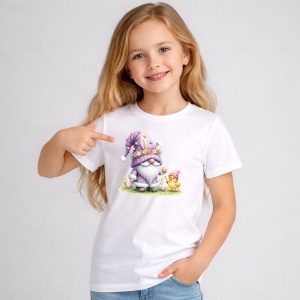 Tricou Paste Gnom Mov Pastel Cu Iepuras Si Pui Decor, din bumbac 100%, tricou alb, Copii | Dama | Barbat - Img 2