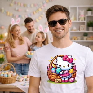 Tricou Paste Hello Kitty Cos Paste Oua Colorate Kawaii, din bumbac 100%, tricou alb, Copii | Dama | Barbat - Img 7
