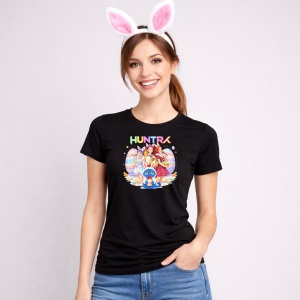 Tricou Paste Huntrix Kpop Easter Grup Cu Mascota Cute, din bumbac 100%, tricou negru, Copii | Dama | Barbat - Img 3