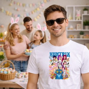 Tricou Paste Huntrix Kpop Easter Personaje Colorate, din bumbac 100%, tricou alb, Copii | Dama | Barbat - Img 5