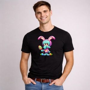 Tricou Paste Iepuras Cartoon Colorat Funny Easter Vibe, din bumbac 100%, tricou negru, Copii | Dama | Barbat - Img 2
