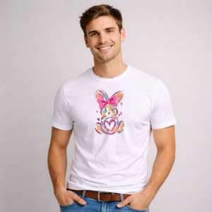 Tricou Paste Iepuras Colorat Artistic Cu Inima Pastel Cute, din bumbac 100%, tricou alb, Copii | Dama | Barbat