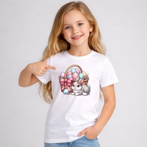 Tricou Paste Iepuras Cos Paste Oua Colorate Dragut, din bumbac 100%, tricou alb, Copii | Dama | Barbat