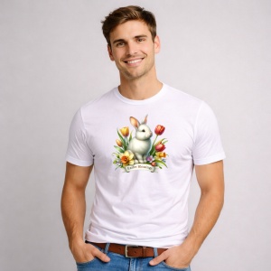 Tricou Paste Iepuras Paste Lalele Oua Colorate Decorativ, din bumbac 100%, tricou alb, Copii | Dama | Barbat - Img 2