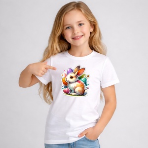 Tricou Paste Iepuras Paste Ou Colorat Artistic Decor, din bumbac 100%, tricou alb, Copii | Dama | Barbat - Img 2
