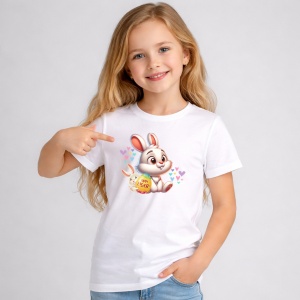 Tricou Paste Iepuras Paste Ou Colorat Inimioare Cute, din bumbac 100%, tricou alb, Copii | Dama | Barbat - Img 2