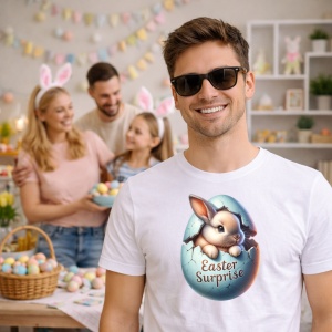 Tricou Paste Iepuras Paste Ou Easter Surprise Dragut, din bumbac 100%, tricou alb, Copii | Dama | Barbat - Img 7