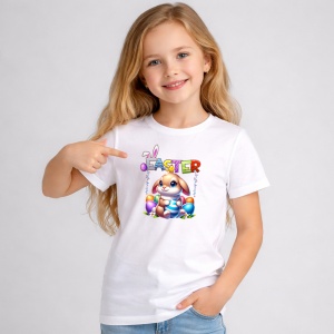 Tricou Paste Iepuras Paste Oua Colorate Text Easter Vesel, din bumbac 100%, tricou alb, Copii | Dama | Barbat - Img 2