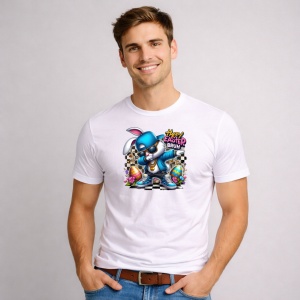 Tricou Paste Iepuras Street Style Happy Easter Bruh Urban, din bumbac 100%, tricou alb, Copii | Dama | Barbat