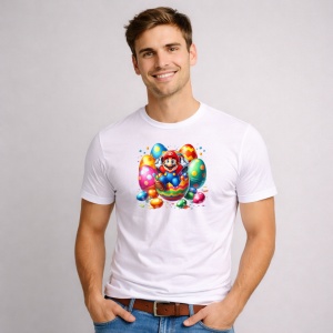 Tricou Paste Mario Paste Oua Colorate Cos Festiv, din bumbac 100%, tricou alb, Copii | Dama | Barbat - Img 2