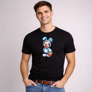 Tricou Paste Mickey Mouse Paste Costum Iepuras Cos Oua, din bumbac 100%, tricou negru, Copii | Dama | Barbat