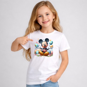 Tricou Paste Mickey Mouse Paste Oua Colorate Iepuras Zambitor, din bumbac 100%, tricou alb, Copii | Dama | Barbat