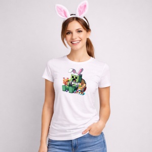 Tricou Paste Minecraft Iepuras Gamer Paste Oua Pixel, din bumbac 100%, tricou alb, Copii | Dama | Barbat - Img 3