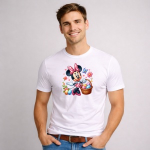 Tricou Paste Minnie Mouse Paste Cos Oua Colorate Primavara, din bumbac 100%, tricou alb, Copii | Dama | Barbat - Img 2