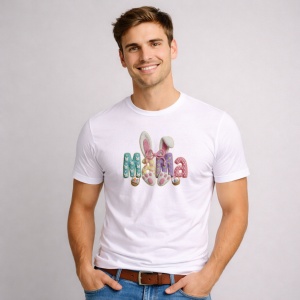 Tricou Paste Nume Mama Stil Pastel Iepuras Flori Cute, din bumbac 100%, tricou alb, Copii | Dama | Barbat - Img 2