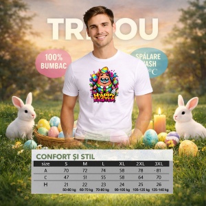 Tricou Paste Patrick Star Happy Easter Oua Colorate Vesel, din bumbac 100%, tricou alb, Copii | Dama | Barbat - Img 6