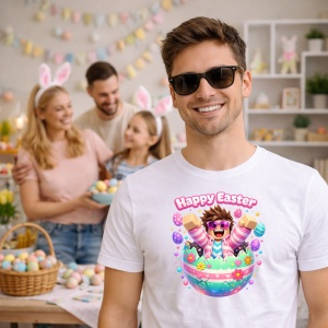 Tricou Paste Roblox Happy Easter Copil Ochelari Ou Pastel, din bumbac 100%, tricou alb, Copii | Dama | Barbat - Img 7