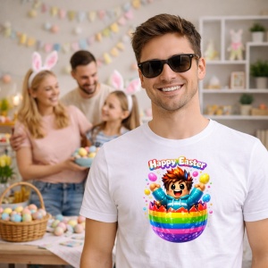 Tricou Paste Roblox Happy Easter Ou Rainbow Colorat Copil, din bumbac 100%, tricou alb, Copii | Dama | Barbat - Img 7