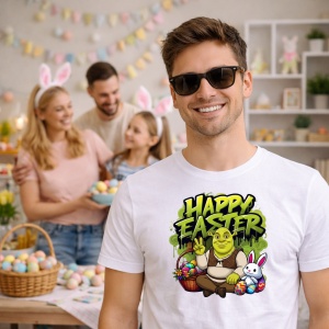Tricou Paste Shrek Happy Easter Cos Iepuras Oua Colorate, din bumbac 100%, tricou alb, Copii | Dama | Barbat - Img 7