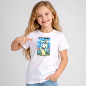 Tricou Paste Snoopy Happy Easter Oua Colorate Primavara, din bumbac 100%, tricou alb, Copii | Dama | Barbat