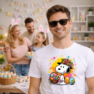 Tricou Paste Snoopy Paste Cos Oua Colorate Primavara 2, din bumbac 100%, tricou alb, Copii | Dama | Barbat - Img 7