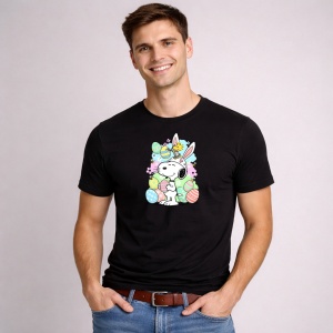 Tricou Paste Snoopy Paste Oua Colorate Iepuras Flori, din bumbac 100%, tricou negru, Copii | Dama | Barbat